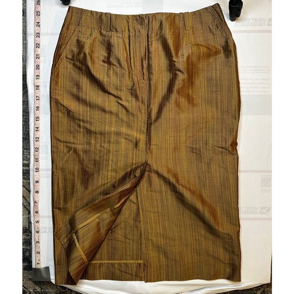 Moda International 100% Silk Pencil Skirt Brown Gold Size 4 - Picture 5 of 6